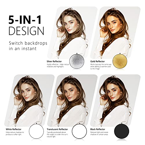 32 Inch 80 Centimeter Light Reflector Light Diffuser 5 in 1 Collapsible Multi Disc with Bag