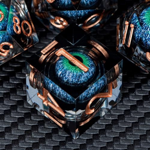 DND Dragons Eye Dice Liquid Core Blue Green Resin Sharp Edged Dice Set with Gift Box