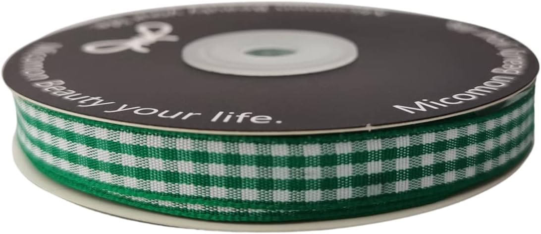 Green Gingham Plaid Checked Christmas Ribbon 25 Yard Each Roll 100% Polyester (3/8", Green) - Crafty Corner