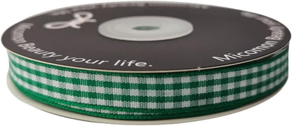 Green Gingham Plaid Checked Christmas Ribbon 25 Yard Each Roll 100% Polyester (3/8", Green) - Crafty Corner