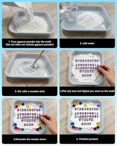 Stepping Stone Molds Kit 12PCS Square Concrete Molds Mosaic Tiles DIY Craft Kit for Kids Adults Garden Outdoor Cement Stone Mold Set with Letter Number Stamps Carving Tools No Concrete Mix