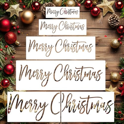 Merry Christmas Stencil Large Christmas Stencils for Crafts Reusable (6 Count)