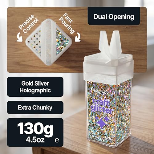 Craft Glitter Shaker Gold Silver Holographic 130g Extra Chunky (4.5 Ounce)