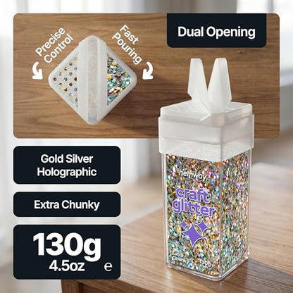 Craft Glitter Shaker Gold Silver Holographic 130g Extra Chunky (4.5 Ounce)