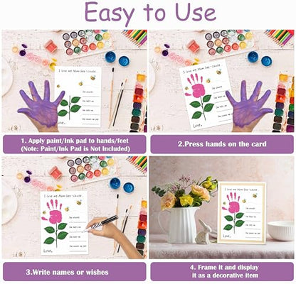 10 Pack Mothers Day Flower Handprint Art Greeting Cards for Mom from Daughter Son Husband Teacher