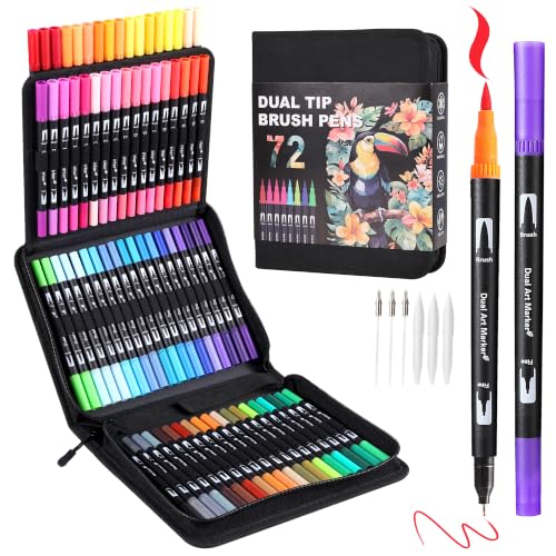 72 Colors Dual Tip Watercolor Markers Pens for School Supplies (72 Count)