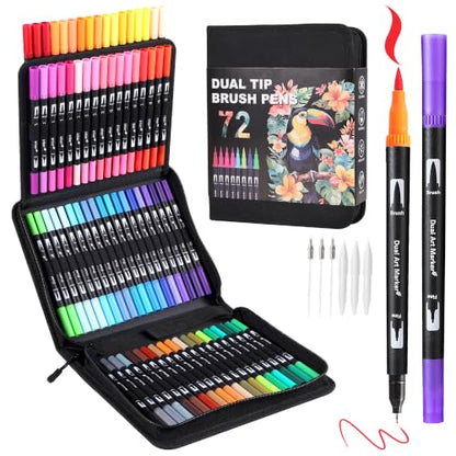 72 Colors Dual Tip Watercolor Markers Pens for School Supplies (72 Count)