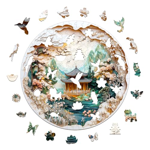 Wooden Puzzles Adults Chinese Landscape Jigsaw 13.4 * 13.4 in (285 Count)