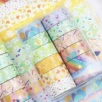 Candy Color Washi Tape Set 12 Rolls Bronzing Decorative Holiday Arts and Craft Washi Masking Tapes for Scrapbooking (12 Count)