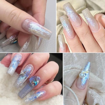 Iridescent Nail Glitter Set 6Color Mud Texture Aurora Chrome Powder