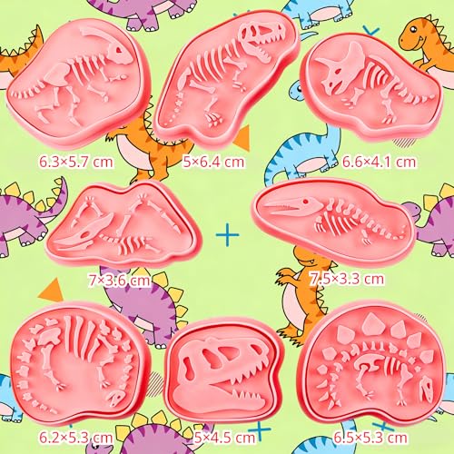 8 Piece 3D Dinosaur Fossil Cookie Cutter and Stamp Set (8 Count)