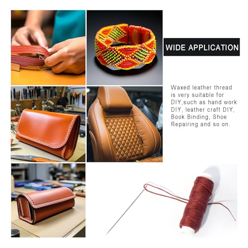 Waxed Thread for Leather Sewing 24 Colors 210D Hand Stitching Thread Waxed Flat Cord for Hand Sewing Book Binding Shoe Repairing (24 Count)