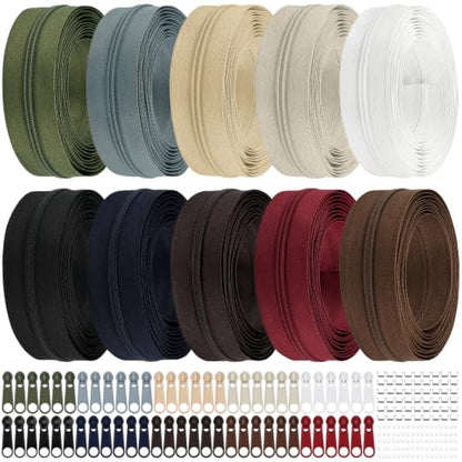 31 Yards 10 Pieces Sewing Zippers #3 Nylon Coil Zippers Assorted Zipper for Sewing with 40 Zipper Sliders for DIY Tailor Sewing Crafts Supplies (10 Count)