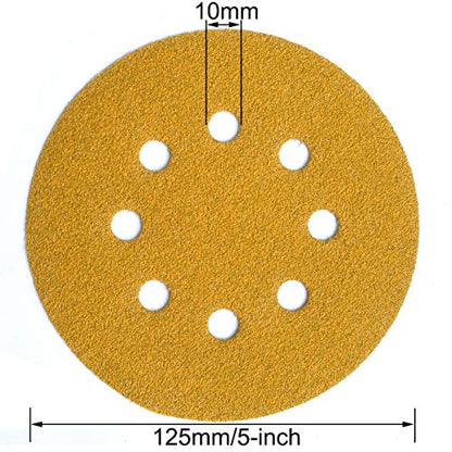 5-Inch 8-Hole Hook and Loop Sanding Discs 60-400 Mixed Grit, 50-Pack (50 Count)