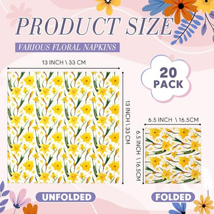 20 Pack Decoupage Napkins Floral Cocktail Decorative Paper Napkins (20 Count)