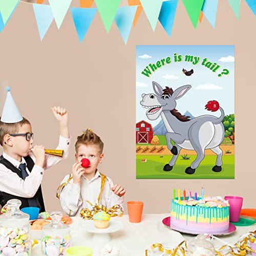 Pin The Tail on The Donkey Game with 30 Tail Stickers for Birthday Party Carnival Circus Supplies
