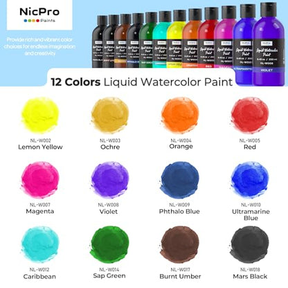 12 Colors Liquid Watercolor Paint Set (101.4 Fl Oz)