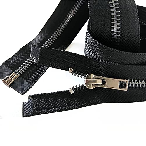 Zipper #5 24 Inch Separating Zipper Black Nickel Metal Zipper 60 cm Zipper for Sewing Bag Crafts Jacket Zipper Repair Coats Bulk 2pcs