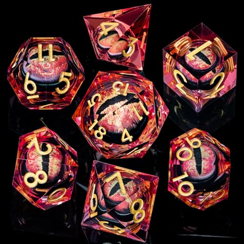 DND Resin Dice Dragon Eye Dice Liquid Core Red Sharp Edged Dice Set with Gift Box