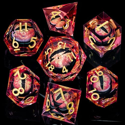 DND Resin Dice Dragon Eye Dice Liquid Core Red Sharp Edged Dice Set with Gift Box