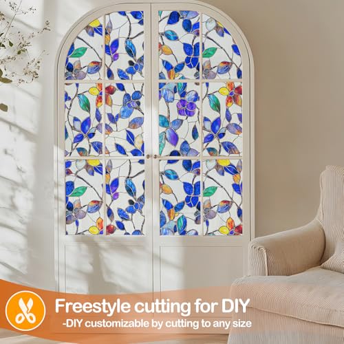 Colorful Leaf Static Cling Window Film Frosted Stained Glass Privacy Anti