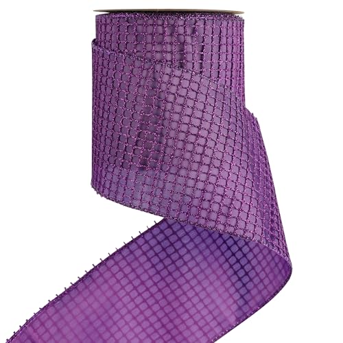 Purple Glitter Mesh Wired Christmas Ribbon 4 inch x 10 Yards (30 Foot)