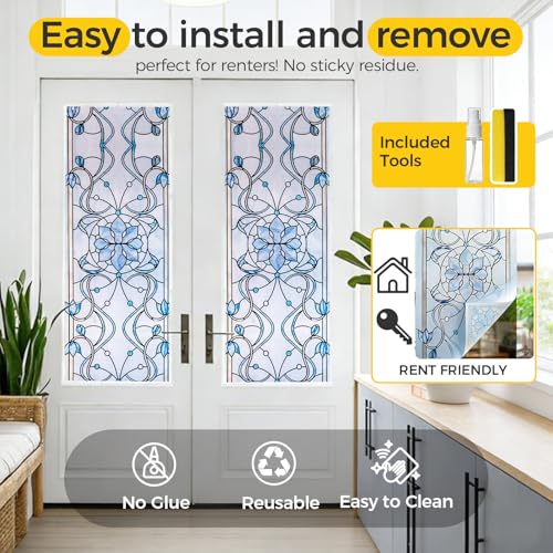 3D Stained Glass Window Privacy Film Decorative Non (830.04 sq inch)