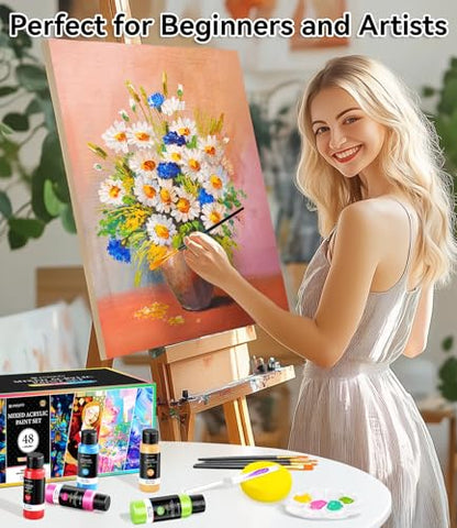 64 PCS Classic & Pastel & Metallic & Glow in the Dark Acrylic Paint Set