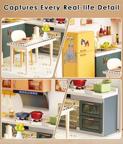Modern Kitchen DIY Miniature House Kit with Roof & LED Light