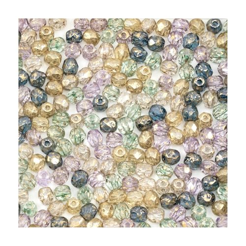 0.9 oz (25g) Mix of 280pcs 4mm Round Faceted Fire Polished Czech Glass Beads, Golden Shades (300 Count)