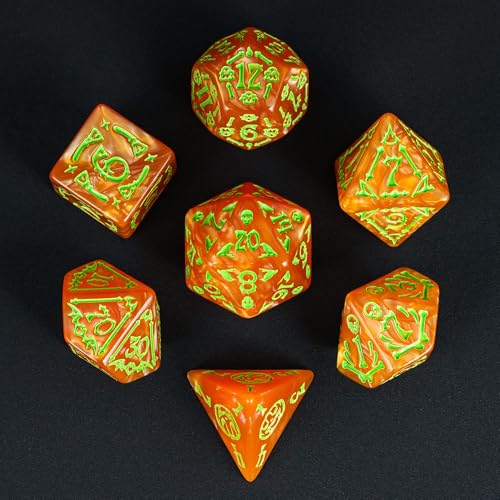 7 Die DND Dice Set Scary Pattern Polyhedral Dice Set with Dice Bag (7 Count)