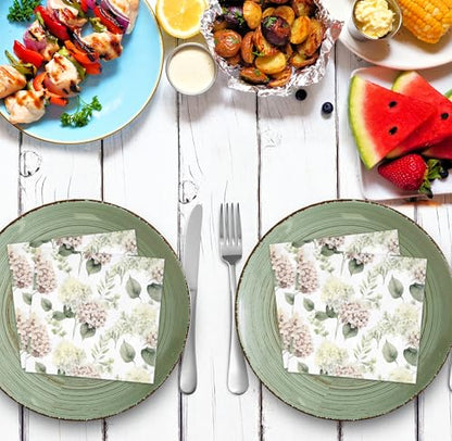 100 Pcs Hydrangea Scatter Floral Cocktail Beverage Napkins Hydrangeas Flowers Disposable Paper Dessert Napkin for Spring Summer Birthday Party Supplies (100 Count)