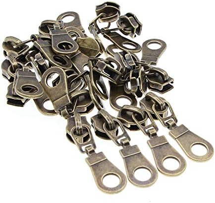Leekayer #5 Antique Brass Teeth Metallic Nylon Coil Zippers by The Yard Bulk 10 Yards Beige Tape with 25pcs Brass Sliders for DIY Sewing Tailor Craft Bag(Beige)