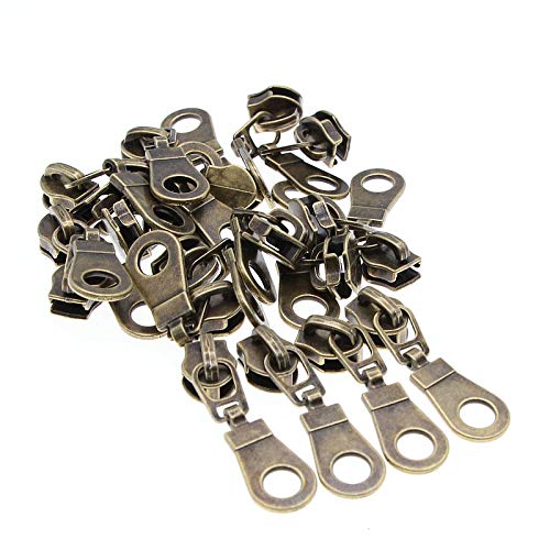 5 Beige Zipper Tape Antique Brass Teeth Metallic Nylon Coil Zipper by The Yard Bulk 10 Yards with 25pcs Brass Sliders Long Zippers for DIY Sewing Tailor Craft Bag