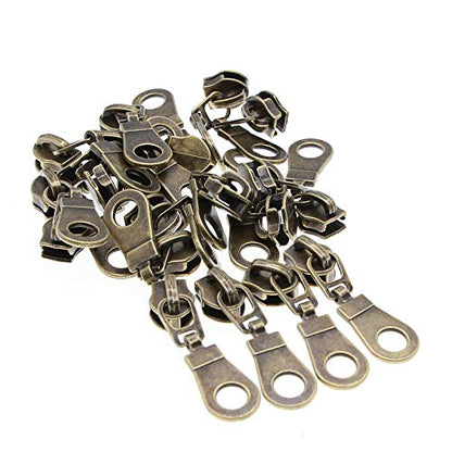 5 Beige Zipper Tape Antique Brass Teeth Metallic Nylon Coil Zipper by The Yard Bulk 10 Yards with 25pcs Brass Sliders Long Zippers for DIY Sewing Tailor Craft Bag