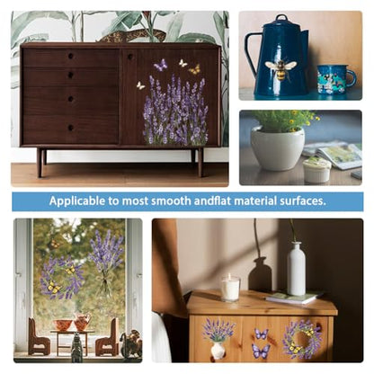 4 Sheets Lavender Furniture Transfer 6x12inch Butterfly and Bee Rub on Transfer Sticker UV Self (4 Count)