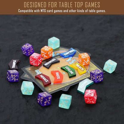 108PCS MTG Keyword Counters Tokens & 12mm MTG Life Counter Dice Set for Magic Card with Box