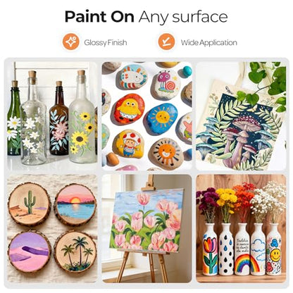 Acrylic Paint Set 24 Colors 2oz with 12 Brushes & Palette (48 Fl Oz)