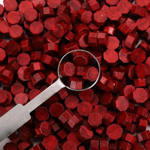 360Pcs Blood Red Sealing Wax Beads with 2 Spoons and 4 Tea Candles for Wax Seal Stamps (360 Count)