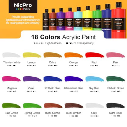 18 Colors Large Bulk Acrylic Paint Set for Artist (152.1 Fl Oz)