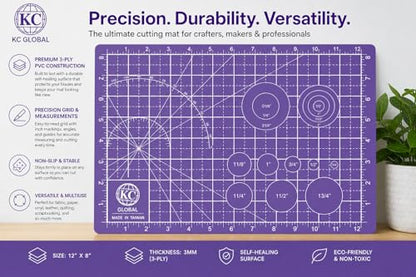 A4 (13"x9") Professional Grade Self-Healing Double-Sided PVC Cutting Mat (Purple) - Odor-Free, Eco-Friendly, Non-Slip, Premium Desk Mat for DIY, Crafting, Model Building and Art Projects