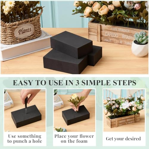 8 Pcs Black Reusable Floral Foam Blocks Water Weather Resistant Dry Floral Foam for Artificial Flower Arrangements Outdoor Hanging Florist Plant Bases for DIY Wedding