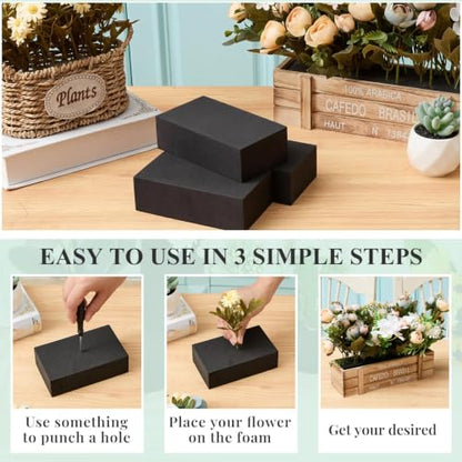 8 Pcs Black Reusable Floral Foam Blocks Water Weather Resistant Dry Floral Foam for Artificial Flower Arrangements Outdoor Hanging Florist Plant Bases for DIY Wedding