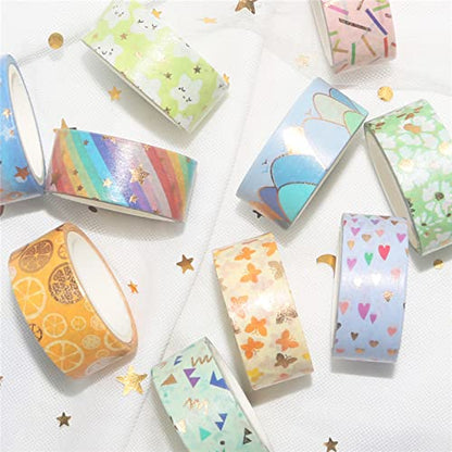 Candy Color Washi Tape Set 12 Rolls Bronzing Decorative Holiday Arts and Craft Washi Masking Tapes for Scrapbooking (12 Count)