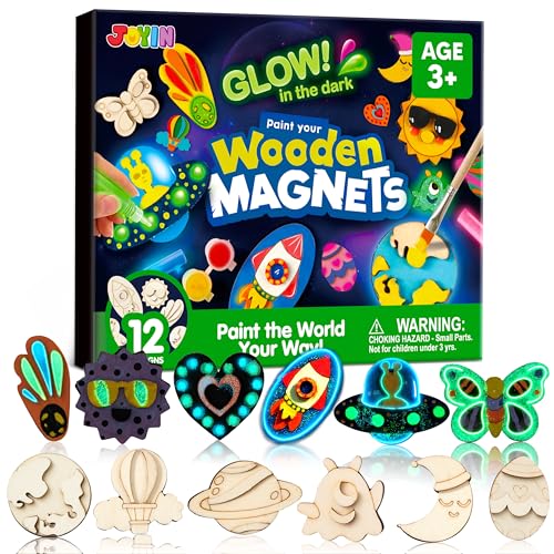 12 Glow in The Dark Wooden Magnets for Kids (12 Count)