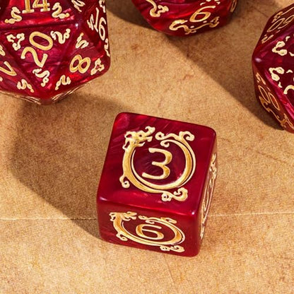 7 Die DND Dice Set Dragon Pattern Polyhedral Die with Leather Bag (7 Count)