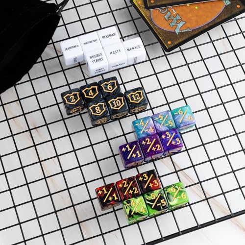 63 Pieces MTG Dice Counters Bulk Ability Keywords MTG Tokens Shield Life Counter 6 Sided Dice Set for Magic The Gathering (63 Count)