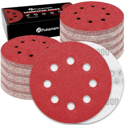 120 Pcs 5 inch Sanding Discs 800 Grit 8 Hole Hook and Loop Round Sandpaper for Random Orbital Sander (120 Count)