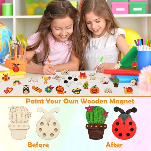 48 Pcs DIY Wooden Magnets