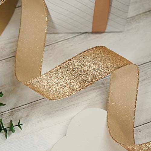Glitter Wired Ribbon 1.5" x 10 Yards Gold (30 Feet)